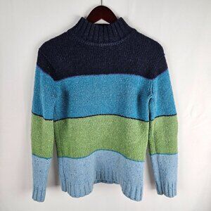 J. Crew Shetland Wool Colorblock Turtleneck Sweater Small Heather Green Blue